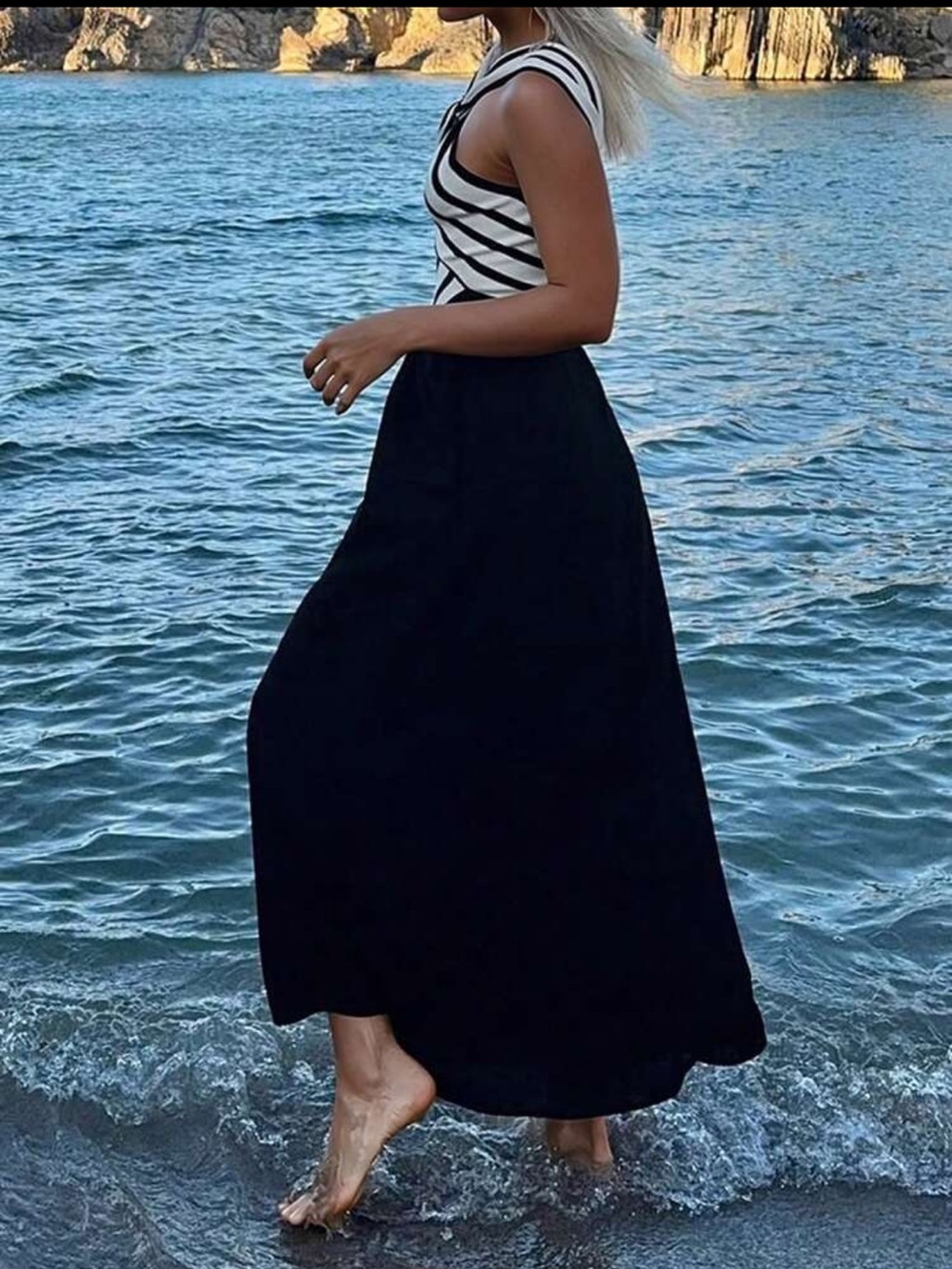 Striped Cross Over Sailor-Style Dress in Black & White nwot Plus 2X - Picture 4 of 6